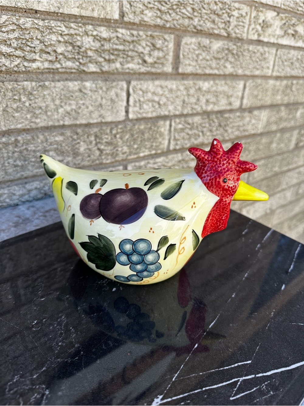 CBK Ltd 1999 Rooster Chicken Vintage Figurine Fruit Pattern Farm House Decor